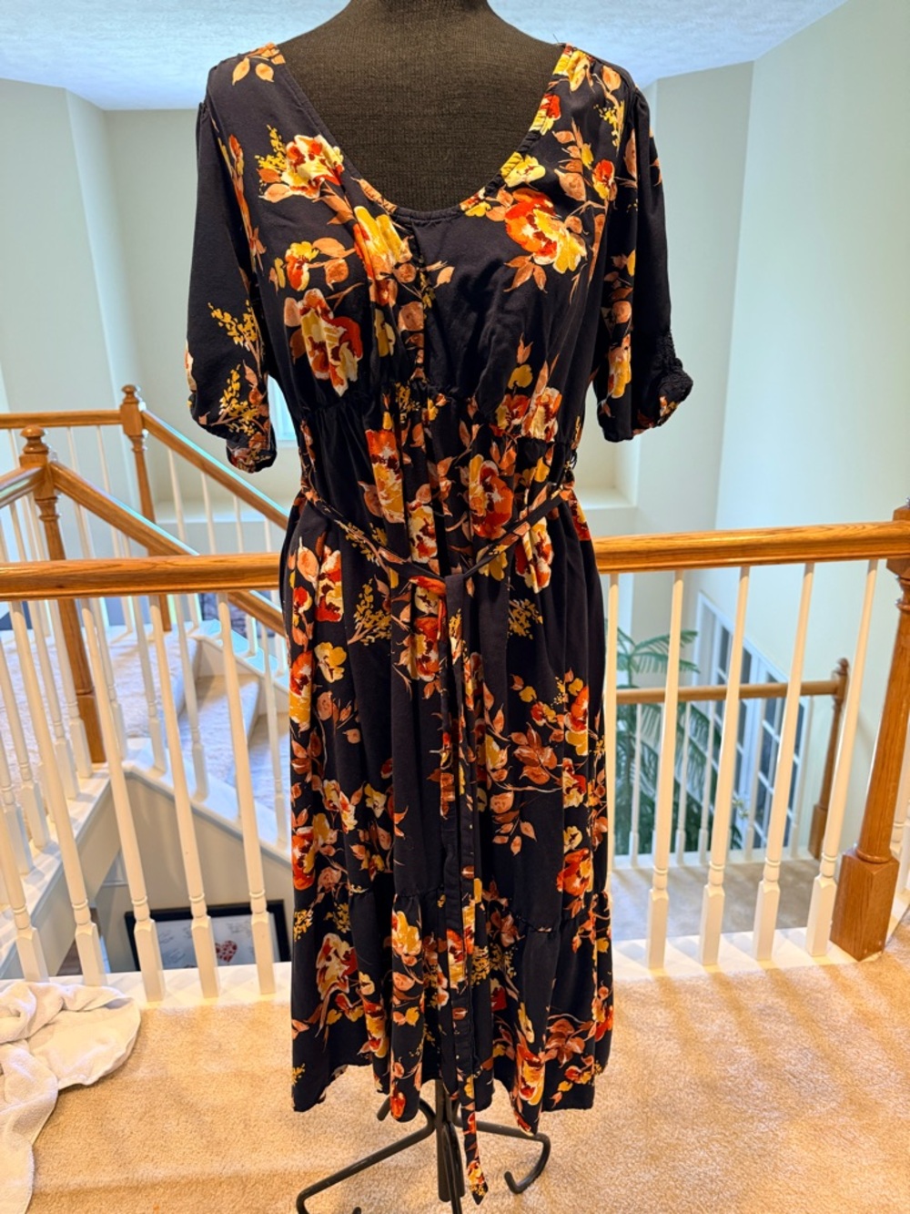 MATERNITY Women's Navy Floral Midi Dress with Tie Waist